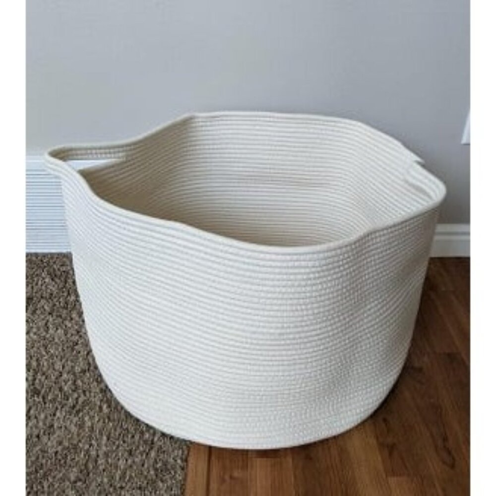 New White Rope Storage Baskets, 22" X 22" X 14" Extra Large Blanket Basket